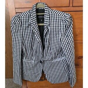 Who What Wear Blazer Size Medium Checked Gingham Lightweight Black White